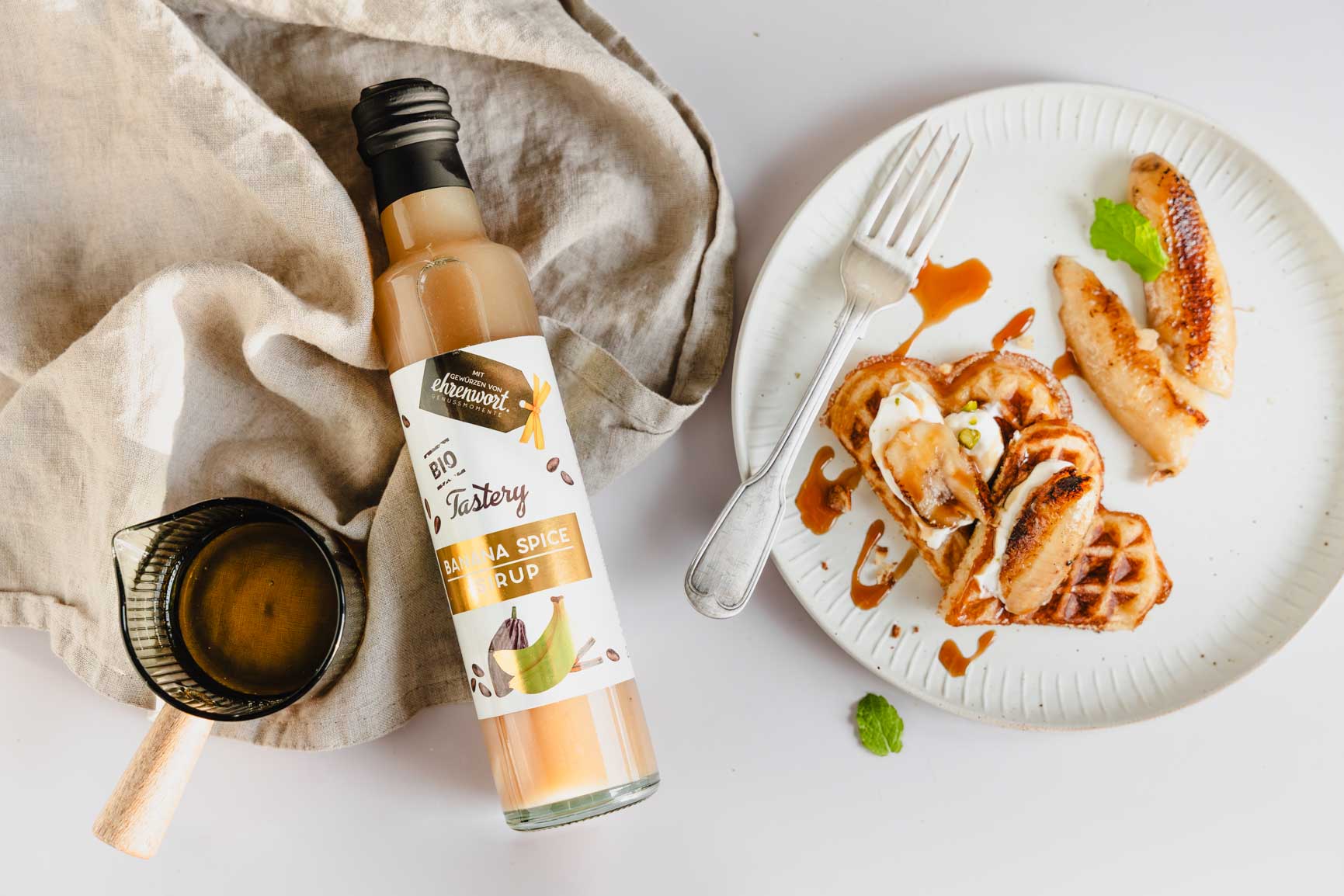 Süße Herzerl Waffeln für Valentinstag, Bananen, Sirup, Rezept